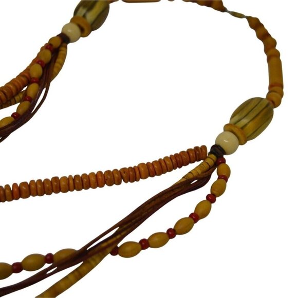 Boho Chunky Beaded Multistrand Wood Necklace Manitee Length - Picture 5 of 8
